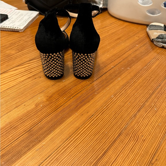 J. Crew Black Velvet with Crystal Studded Heel Maisie Ankle Strap Pump - Picture 3 of 9